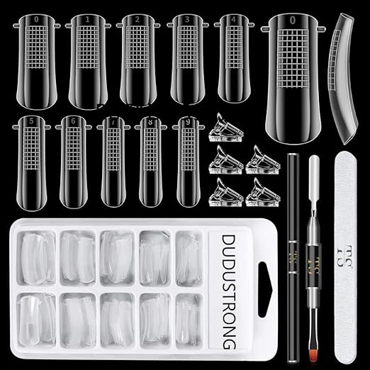 THR3E STROKES Clear Dual Nail Forms Set: Poly Gel Molds & Brush Combo