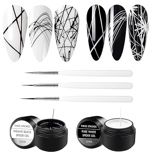 THR3E STROKES Spider Gel Kit: 2 Colors with Nail Art Brushes